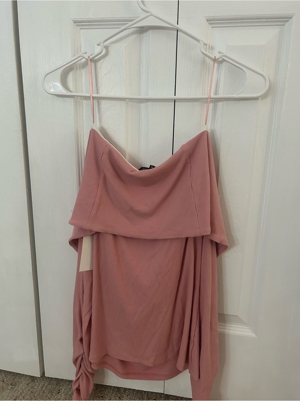 Blush Pink Strapless Off-Shoulder long sleeve top